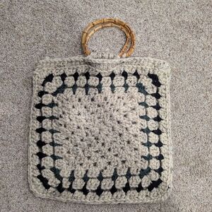 Handcrafted Crochet Tote Bag with Bamboo Handles